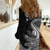 New Zealand Crocodile Tattoo and Fern Women Casual Shirt Maori Pattern