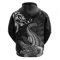 New Zealand Crocodile Tattoo and Fern Zip Hoodie Maori Pattern