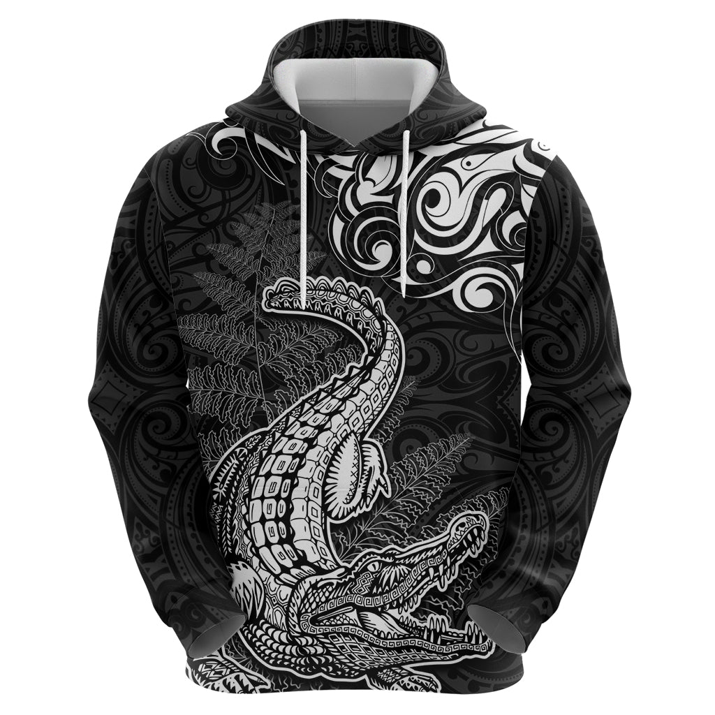New Zealand Crocodile Tattoo and Fern Zip Hoodie Maori Pattern