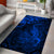 New Zealand Crocodile Tattoo and Fern Area Rug Maori Pattern Blue Color