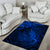 New Zealand Crocodile Tattoo and Fern Area Rug Maori Pattern Blue Color