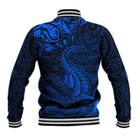New Zealand Crocodile Tattoo and Fern Baseball Jacket Maori Pattern Blue Color LT03 - Polynesian Pride