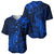 New Zealand Crocodile Tattoo and Fern Baseball Jersey Maori Pattern Blue Color