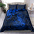 New Zealand Crocodile Tattoo and Fern Bedding Set Maori Pattern Blue Color