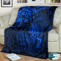 New Zealand Crocodile Tattoo and Fern Blanket Maori Pattern Blue Color LT03 - Polynesian Pride