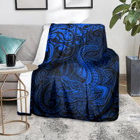 New Zealand Crocodile Tattoo and Fern Blanket Maori Pattern Blue Color LT03 - Polynesian Pride