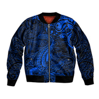 New Zealand Crocodile Tattoo and Fern Bomber Jacket Maori Pattern Blue Color LT03 Unisex Blue - Polynesian Pride