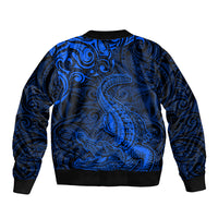 New Zealand Crocodile Tattoo and Fern Bomber Jacket Maori Pattern Blue Color LT03 - Polynesian Pride