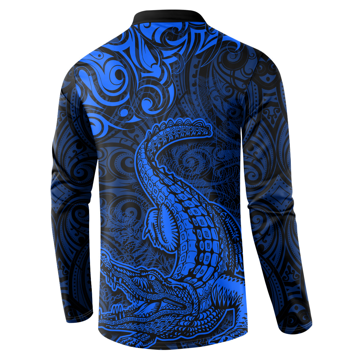 New Zealand Crocodile Tattoo and Fern Button Sweatshirt Maori Pattern Blue Color LT03 - Polynesian Pride