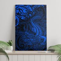 New Zealand Crocodile Tattoo and Fern Canvas Wall Art Maori Pattern Blue Color LT03 - Polynesian Pride