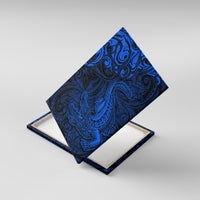 New Zealand Crocodile Tattoo and Fern Canvas Wall Art Maori Pattern Blue Color LT03 With Frame Blue - Polynesian Pride