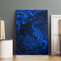 New Zealand Crocodile Tattoo and Fern Canvas Wall Art Maori Pattern Blue Color LT03 - Polynesian Pride