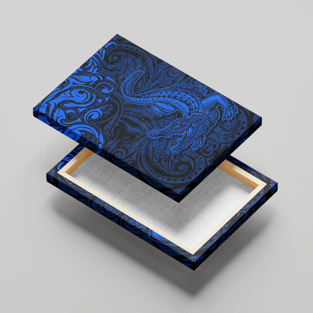 New Zealand Crocodile Tattoo and Fern Canvas Wall Art Maori Pattern Blue Color LT03 - Polynesian Pride