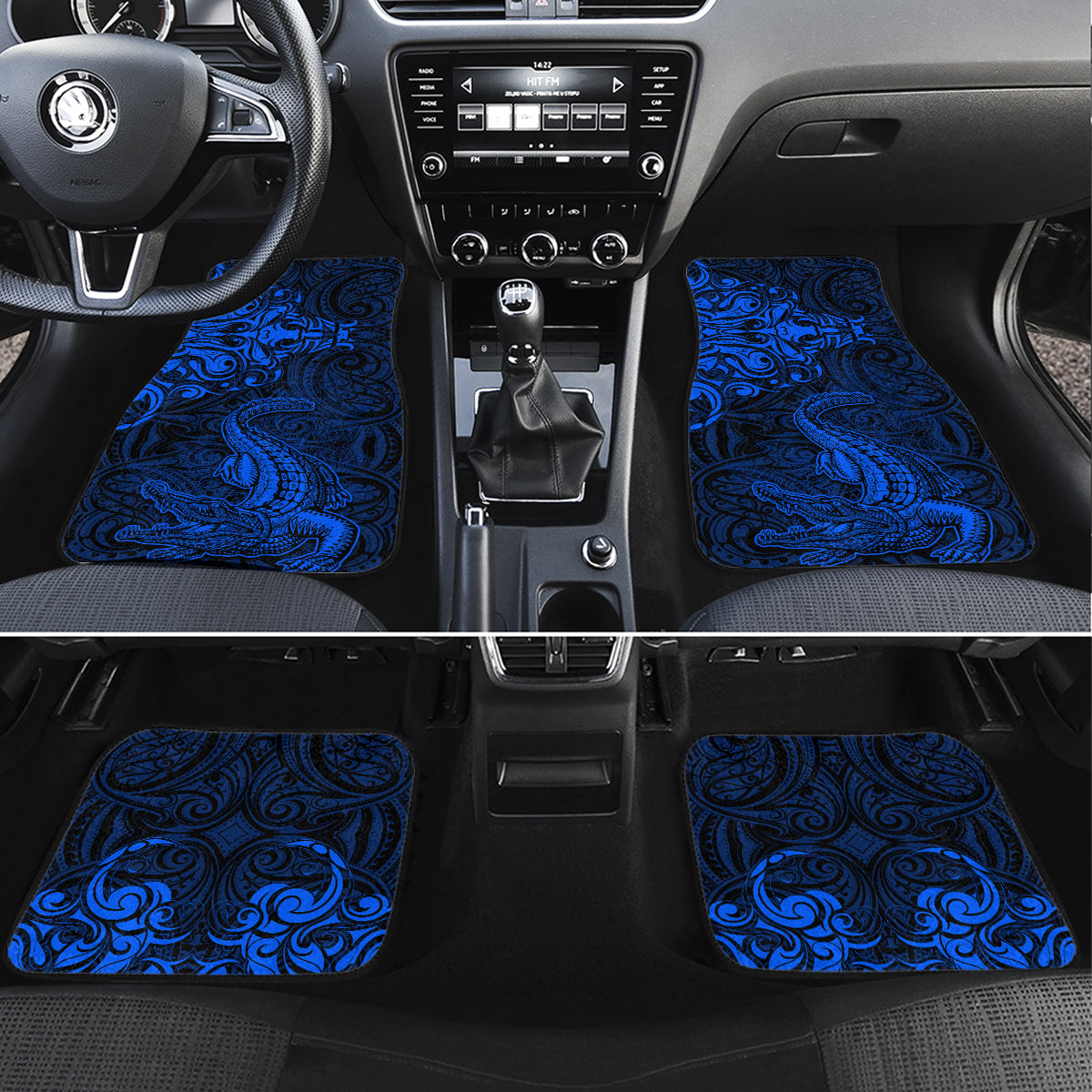 New Zealand Crocodile Tattoo and Fern Car Mats Maori Pattern Blue Color LT03 Set 4pcs Blue - Polynesian Pride