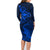 New Zealand Crocodile Tattoo and Fern Family Matching Long Sleeve Bodycon Dress and Hawaiian Shirt Maori Pattern Blue Color