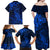 New Zealand Crocodile Tattoo and Fern Family Matching Off Shoulder Maxi Dress and Hawaiian Shirt Maori Pattern Blue Color