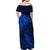 New Zealand Crocodile Tattoo and Fern Family Matching Off Shoulder Maxi Dress and Hawaiian Shirt Maori Pattern Blue Color