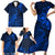 New Zealand Crocodile Tattoo and Fern Family Matching Short Sleeve Bodycon Dress and Hawaiian Shirt Maori Pattern Blue Color