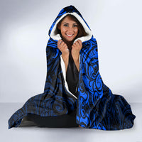 New Zealand Crocodile Tattoo and Fern Hooded Blanket Maori Pattern Blue Color LT03 - Polynesian Pride