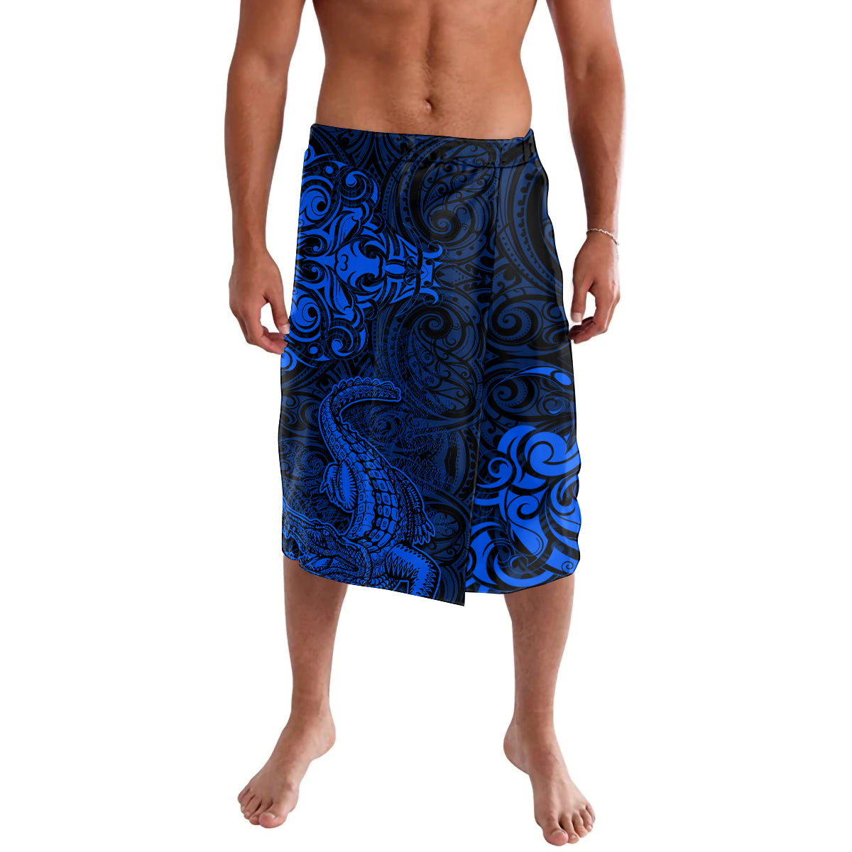 New Zealand Crocodile Tattoo and Fern Lavalava Maori Pattern Blue Color LT03 Blue - Polynesian Pride