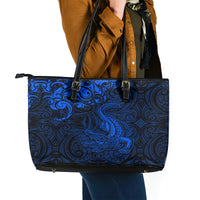 New Zealand Crocodile Tattoo and Fern Leather Tote Bag Maori Pattern Blue Color LT03 - Polynesian Pride