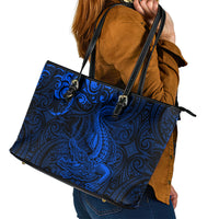 New Zealand Crocodile Tattoo and Fern Leather Tote Bag Maori Pattern Blue Color LT03 - Polynesian Pride