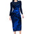 New Zealand Crocodile Tattoo and Fern Long Sleeve Bodycon Dress Maori Pattern Blue Color