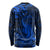 New Zealand Crocodile Tattoo and Fern Long Sleeve Shirt Maori Pattern Blue Color