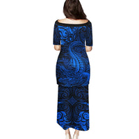 New Zealand Crocodile Tattoo and Fern Puletasi Maori Pattern Blue Color LT03 - Polynesian Pride