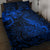 New Zealand Crocodile Tattoo and Fern Quilt Bed Set Maori Pattern Blue Color