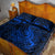 New Zealand Crocodile Tattoo and Fern Quilt Bed Set Maori Pattern Blue Color