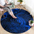 New Zealand Crocodile Tattoo and Fern Round Carpet Maori Pattern Blue Color