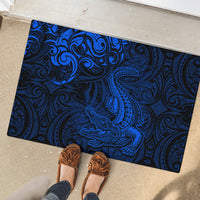 New Zealand Crocodile Tattoo and Fern Rubber Doormat Maori Pattern Blue Color LT03 - Polynesian Pride