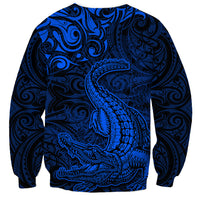 New Zealand Crocodile Tattoo and Fern Sweatshirt Maori Pattern Blue Color LT03 - Polynesian Pride