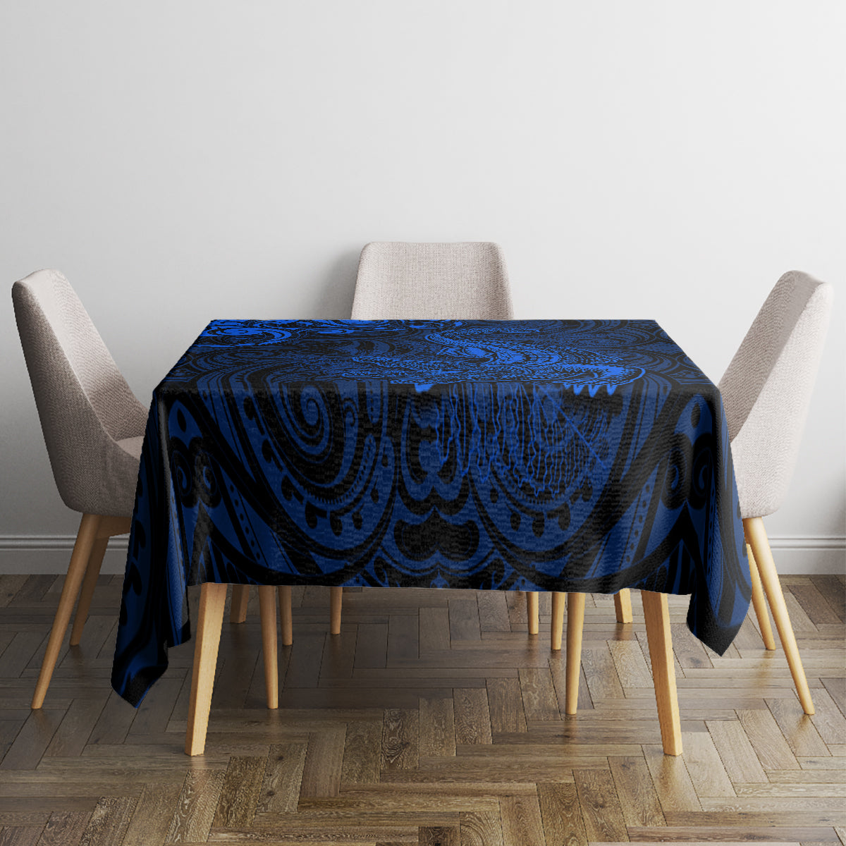New Zealand Crocodile Tattoo and Fern Tablecloth Maori Pattern Blue Color LT03 - Polynesian Pride