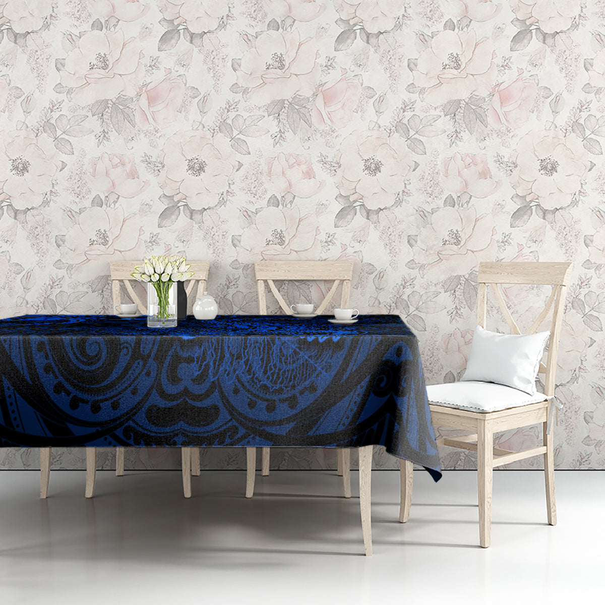 New Zealand Crocodile Tattoo and Fern Tablecloth Maori Pattern Blue Color LT03 - Polynesian Pride
