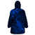 New Zealand Crocodile Tattoo and Fern Wearable Blanket Hoodie Maori Pattern Blue Color