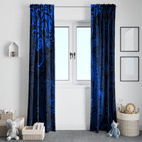 New Zealand Crocodile Tattoo and Fern Window Curtain Maori Pattern Blue Color LT03 - Polynesian Pride