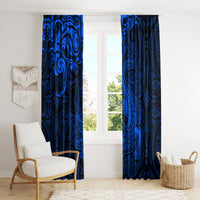New Zealand Crocodile Tattoo and Fern Window Curtain Maori Pattern Blue Color LT03 - Polynesian Pride