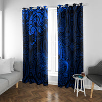 New Zealand Crocodile Tattoo and Fern Window Curtain Maori Pattern Blue Color LT03 With Grommets Blue - Polynesian Pride
