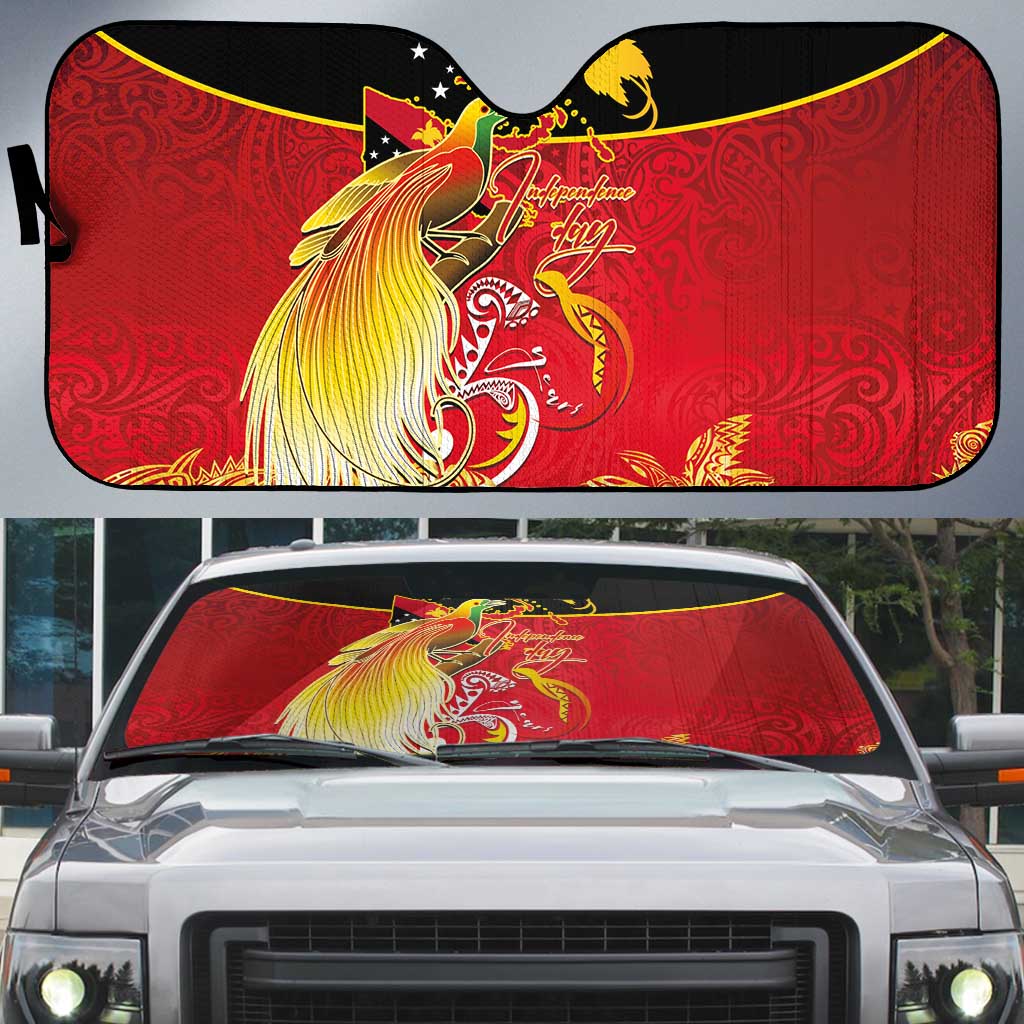 Papua New Guinea Independence Day Auto Sun Shade Happy Anniversary 50th Bird-of-paradise Melanesian Tattoos - Polynesian Pride