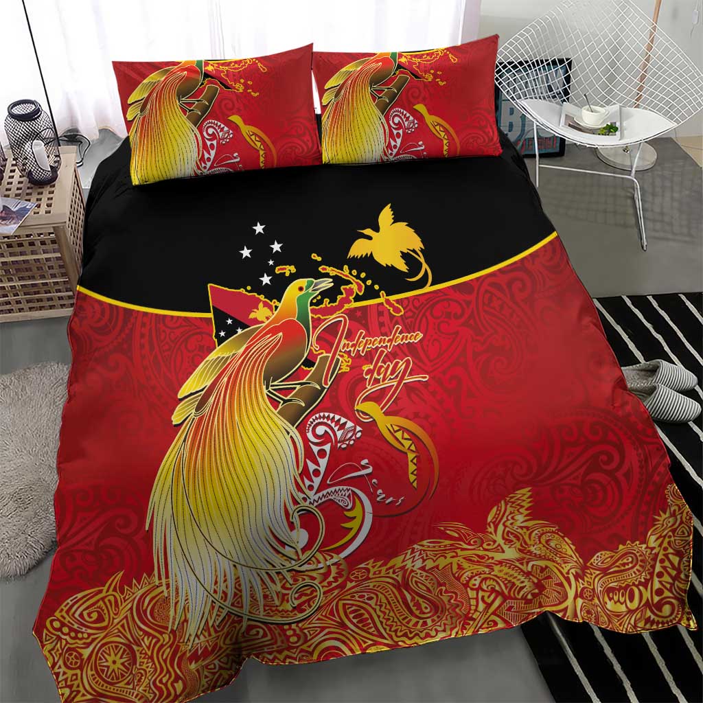 Papua New Guinea Independence Day Bedding Set Happy Anniversary 50th Bird-of-paradise Melanesian Tattoos - Polynesian Pride