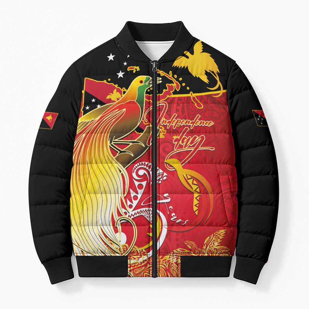 Papua New Guinea Independence Day Bomber Puffer Jacket Happy Anniversary 50th Bird-of-paradise Melanesian Tattoos - Polynesian Pride