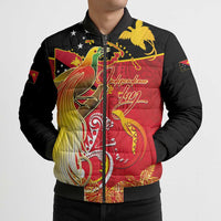 Papua New Guinea Independence Day Bomber Puffer Jacket Happy Anniversary 50th Bird-of-paradise Melanesian Tattoos - Polynesian Pride
