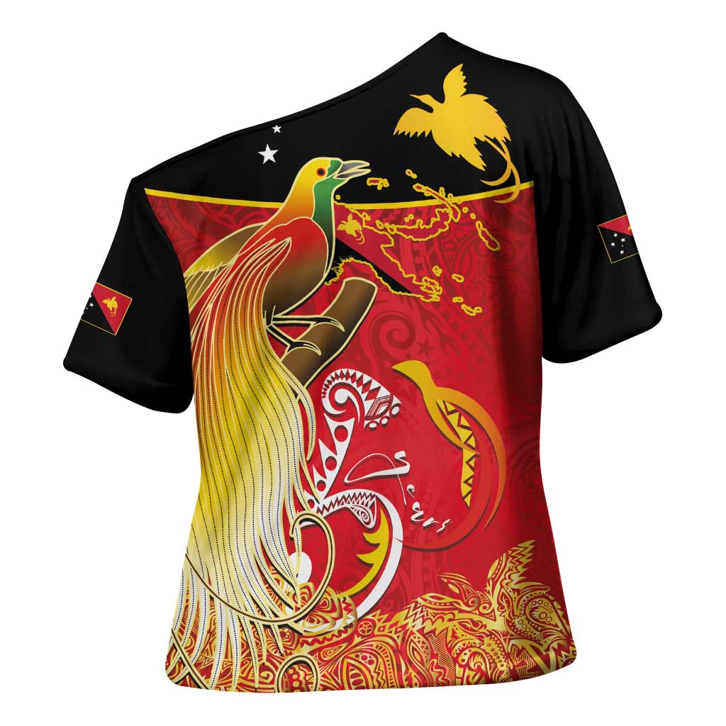Papua New Guinea Independence Day Cross Shoulder Shirt Happy Anniversary 50th Bird-of-paradise Melanesian Tattoos - Polynesian Pride