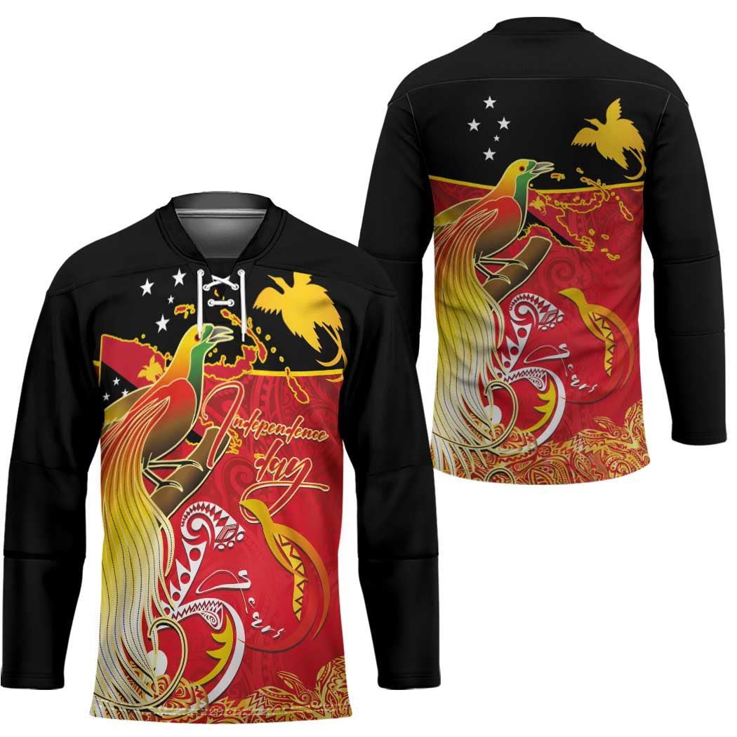 Papua New Guinea Independence Day Hockey Jersey Happy Anniversary 50th Bird-of-paradise Melanesian Tattoos - Polynesian Pride