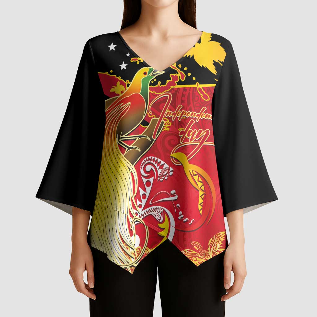 Papua New Guinea Independence Day Kimono Sleeve Blouse Happy Anniversary 50th Bird-of-paradise Melanesian Tattoos - Polynesian Pride