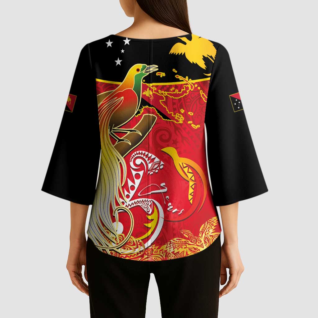 Papua New Guinea Independence Day Kimono Sleeve Blouse Happy Anniversary 50th Bird-of-paradise Melanesian Tattoos - Polynesian Pride
