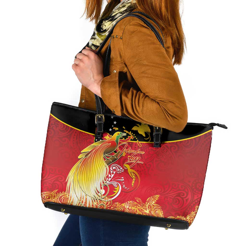 Papua New Guinea Independence Day Leather Tote Bag Happy Anniversary 50th Bird-of-paradise Melanesian Tattoos - Polynesian Pride