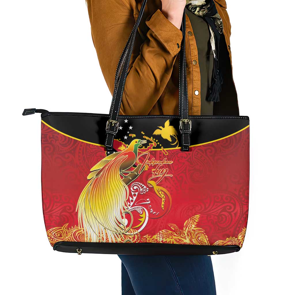 Papua New Guinea Independence Day Leather Tote Bag Happy Anniversary 50th Bird-of-paradise Melanesian Tattoos - Polynesian Pride